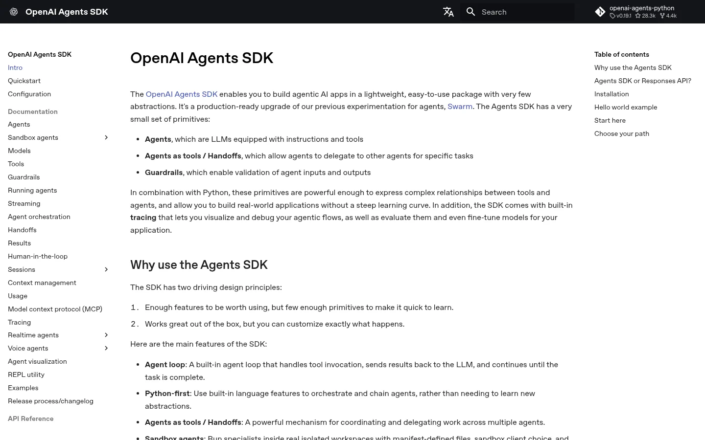 La documentation officielle du SDK OpenAI Agents